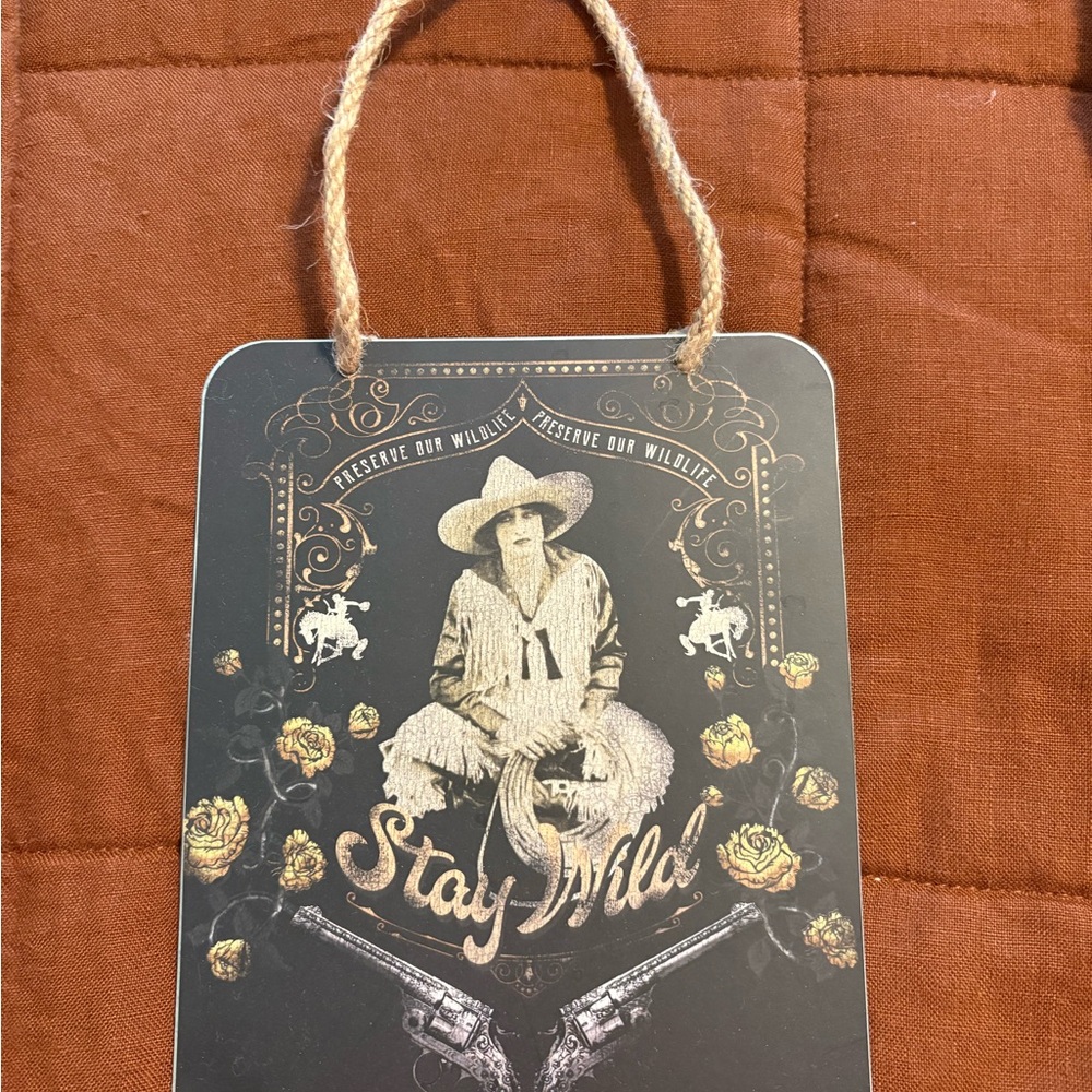 Rustic Cowboy Hanging Sign with Yellow Roses